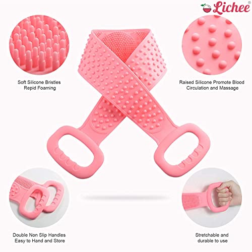 Silicone Body Scrubber/Bath Body Cleaning Belt/Skin Brush Belt For Skin/Bathing/Body Dirt Removal For Kids Men's & Women Multi color Silicone Back Scrubber Bath Belt Double-Sided Massage Body Wash Brush Shower Exfoliating Belt Removes