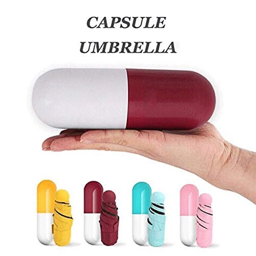 Capsule Mini Travel Umbrella Foldable (UV Proof Windproof)- (Perfect for 1 Person) Umbrella Ultra Lights and Small Mini Umbrella with Cute Capsule Case,5 Folding Compact Pocket Umbrella