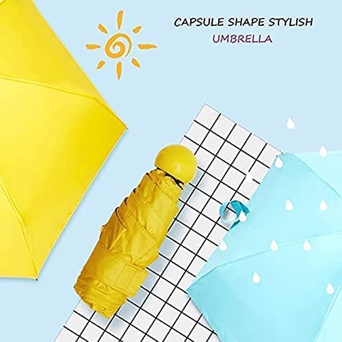 Capsule Mini Travel Umbrella Foldable (UV Proof Windproof)- (Perfect for 1 Person) Umbrella Ultra Lights and Small Mini Umbrella with Cute Capsule Case,5 Folding Compact Pocket Umbrella