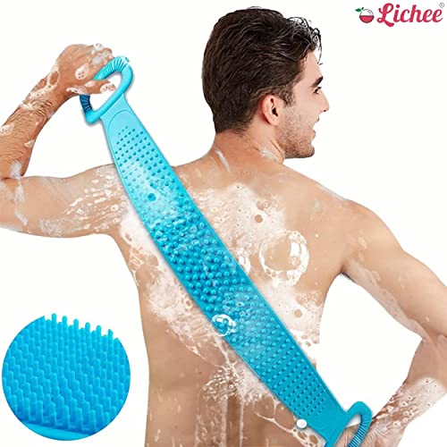 Silicone Body Scrubber/Bath Body Cleaning Belt/Skin Brush Belt For Skin/Bathing/Body Dirt Removal For Kids Men's & Women Multi color Silicone Back Scrubber Bath Belt Double-Sided Massage Body Wash Brush Shower Exfoliating Belt Removes