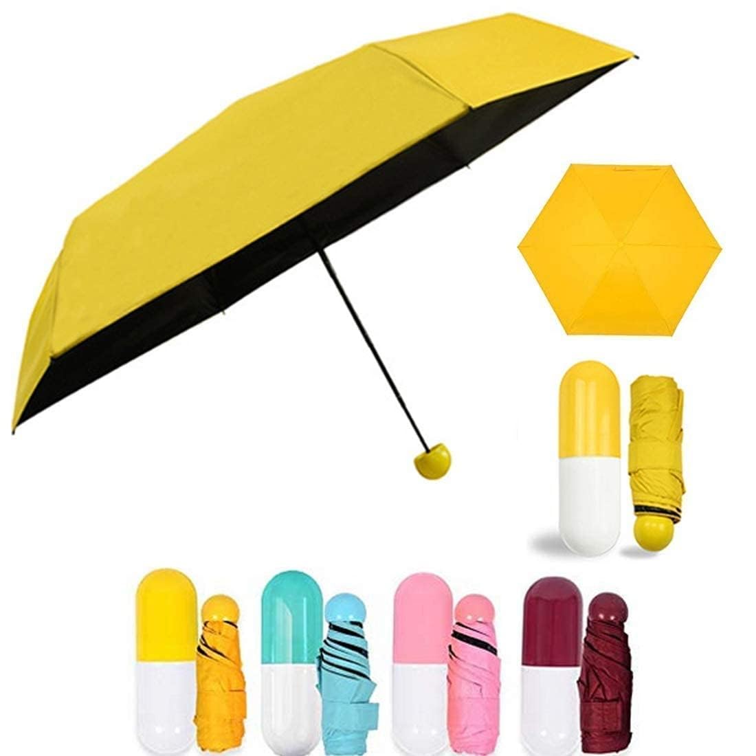 Capsule Mini Travel Umbrella Foldable (UV Proof Windproof)- (Perfect for 1 Person) Umbrella Ultra Lights and Small Mini Umbrella with Cute Capsule Case,5 Folding Compact Pocket Umbrella