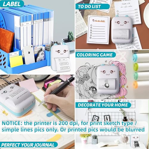 Mini Bluetooth Thermal Printer, Portable Label Printer Inkfree Printer for Android & iOS System, Black on White Thermal Printer