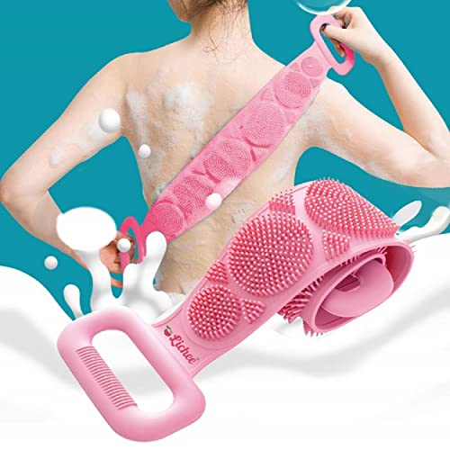 Silicone Body Scrubber/Bath Body Cleaning Belt/Skin Brush Belt For Skin/Bathing/Body Dirt Removal For Kids Men's & Women Multi color Silicone Back Scrubber Bath Belt Double-Sided Massage Body Wash Brush Shower Exfoliating Belt Removes