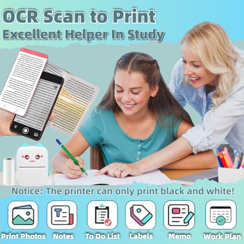 Mini Bluetooth Thermal Printer, Portable Label Printer Inkfree Printer for Android & iOS System, Black on White Thermal Printer