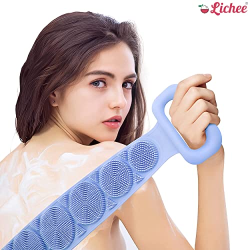 Silicone Body Scrubber/Bath Body Cleaning Belt/Skin Brush Belt For Skin/Bathing/Body Dirt Removal For Kids Men's & Women Multi color Silicone Back Scrubber Bath Belt Double-Sided Massage Body Wash Brush Shower Exfoliating Belt Removes