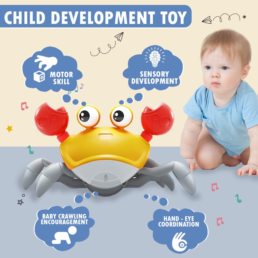 Crawling Crab Toy for Kids – Dancing Crawling Baby Toys, Electronic Walking Moving Toys for Babies Infant Toddlers Fun Play Interactive Early Learning Educational Toys