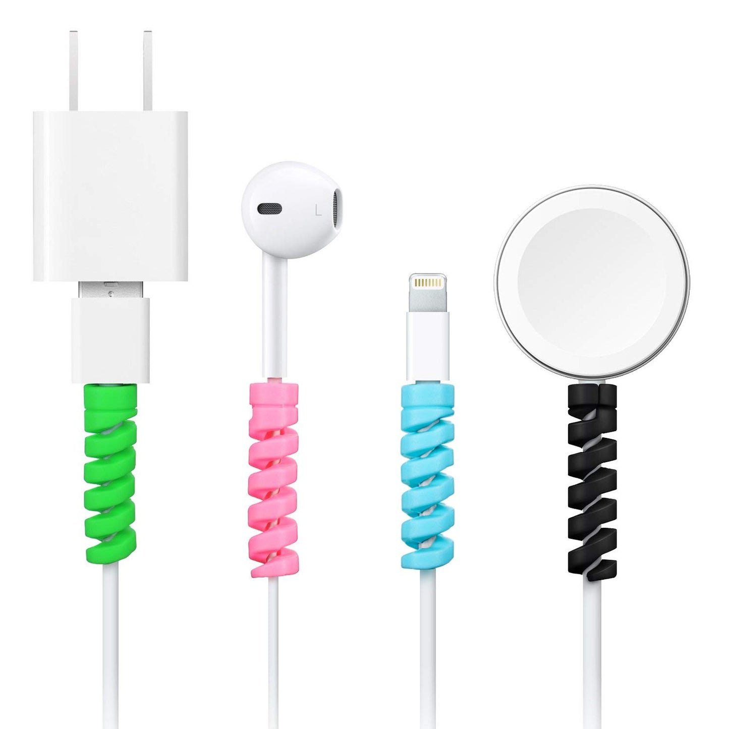 Spiral Charger Cable Protector Data Cable Saver Charging Cord Protective for iPhone Samsung Mackbook Universal Earphone Cable Cover Set of 1 (4 Pieces)