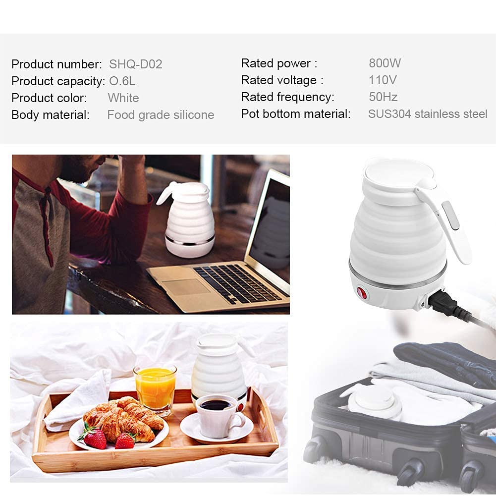 Foldable Electric Kettle |Travel Portable Kettle with Foldable Silicone Electric | 600ml Insulation Heating Boiler Tea Pot for Camping | Use For Egg Boiler | Office Use Travel Folding Electric Kettle - Fast Boiling - Food Grade Silicone