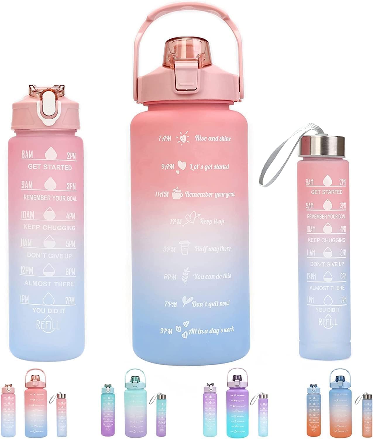 Set of 3 Water Bottle with Motivational Time Marker, Leakproof Durable Non-Toxic Sipper Water bottle for office, School Gallon Water bottle for gym