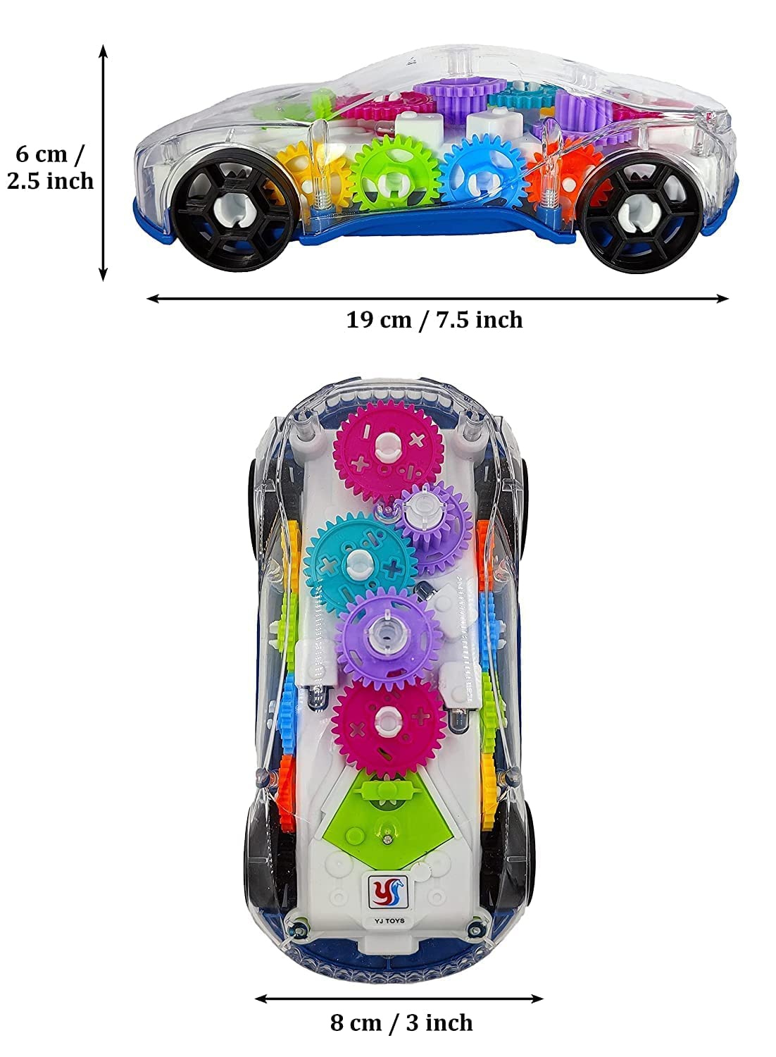 Gear Display Transparent Car Toy for Kids - 360 Degree Rotating Concept Racing Vehicle with 3D Flashing LED Lights and Music Racing Car Musical Toys 360 Degrees Rotating Transparent Concept Racing Car With Music - Pack of 1