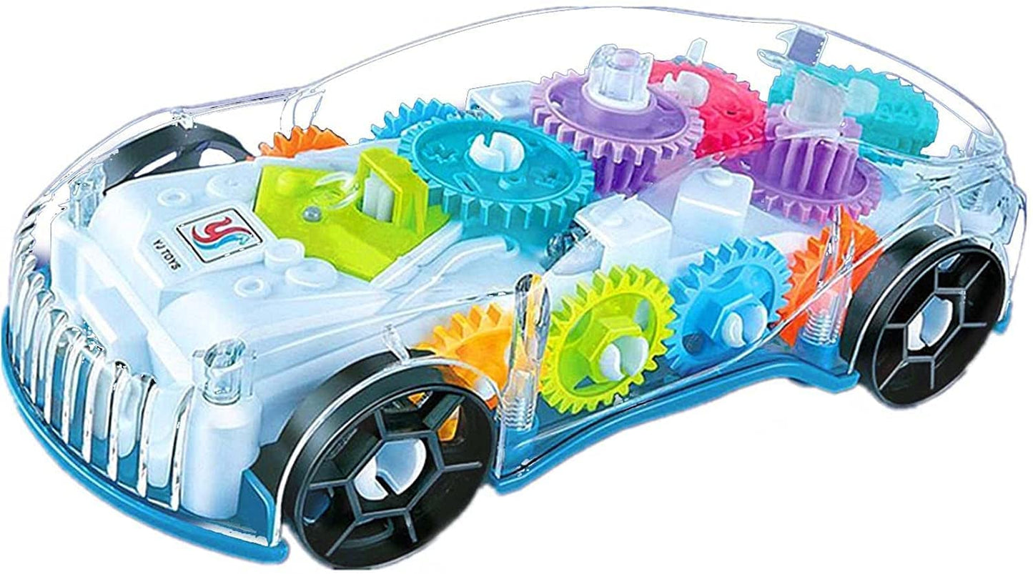 Gear Display Transparent Car Toy for Kids - 360 Degree Rotating Concept Racing Vehicle with 3D Flashing LED Lights and Music Racing Car Musical Toys 360 Degrees Rotating Transparent Concept Racing Car With Music - Pack of 1