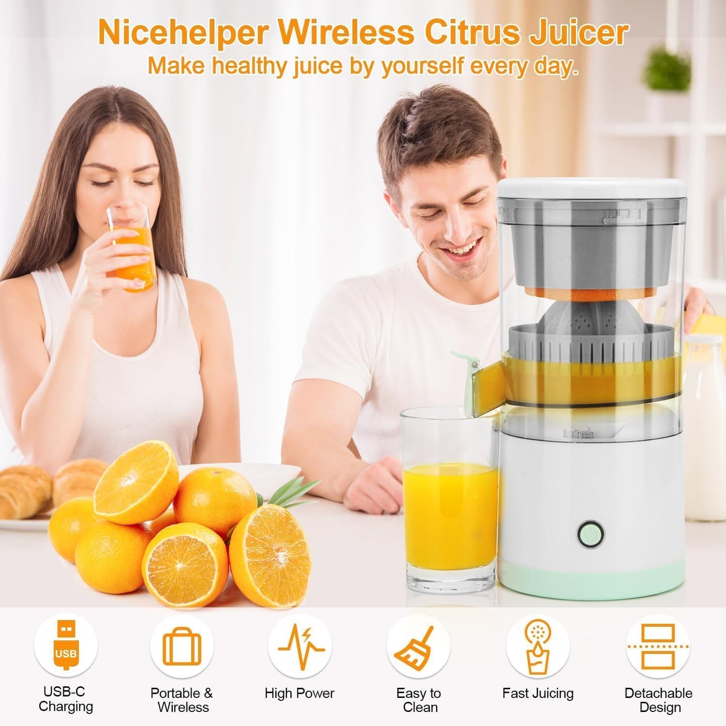 Rechargeable Citrus Juicer, Orange Juicer squeezer, Mosambi Juicer, Wireless Portable Juicer Blender with USB Charging Electric Fruit Juicer Machine for Travel & Kitchen Purpose (Multi)