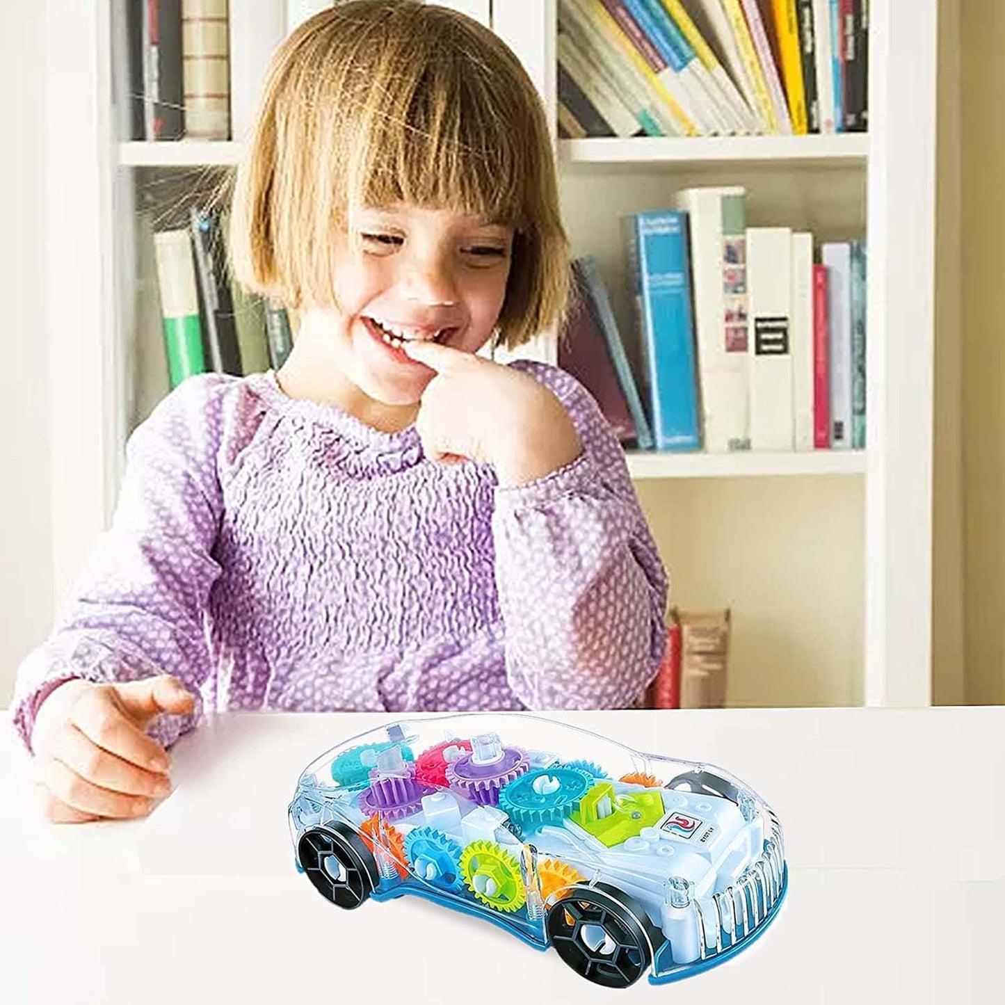 Gear Display Transparent Car Toy for Kids - 360 Degree Rotating Concept Racing Vehicle with 3D Flashing LED Lights and Music Racing Car Musical Toys 360 Degrees Rotating Transparent Concept Racing Car With Music - Pack of 1