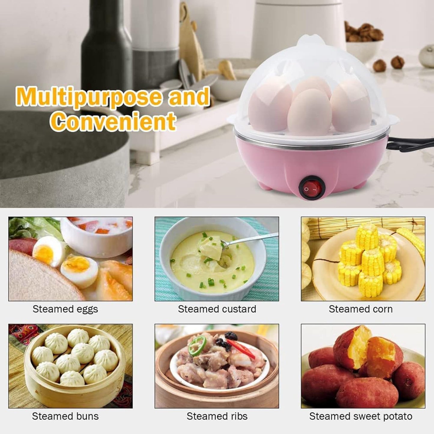 Egg Boiler With Automatic Off & Single Layer Electric Omlet Maker For Boiling, Cooking and Frying the Eggs, Egg Poucher Machine, 7 Egg Cooker, Egg Steamer, Omlelet Bowl With Tray (Single layer)