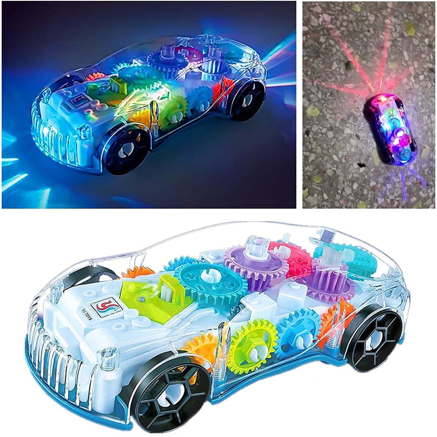 Gear Display Transparent Car Toy for Kids - 360 Degree Rotating Concept Racing Vehicle with 3D Flashing LED Lights and Music Racing Car Musical Toys 360 Degrees Rotating Transparent Concept Racing Car With Music - Pack of 1