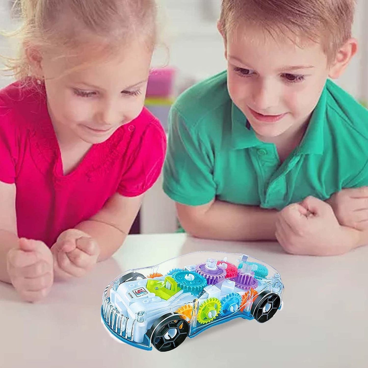 Gear Display Transparent Car Toy for Kids - 360 Degree Rotating Concept Racing Vehicle with 3D Flashing LED Lights and Music Racing Car Musical Toys 360 Degrees Rotating Transparent Concept Racing Car With Music - Pack of 1