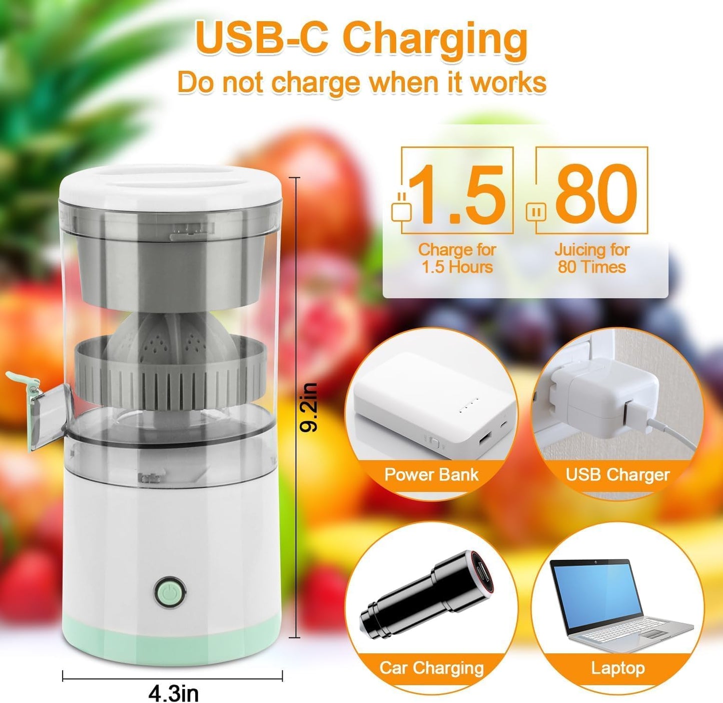 Rechargeable Citrus Juicer, Orange Juicer squeezer, Mosambi Juicer, Wireless Portable Juicer Blender with USB Charging Electric Fruit Juicer Machine for Travel & Kitchen Purpose (Multi)