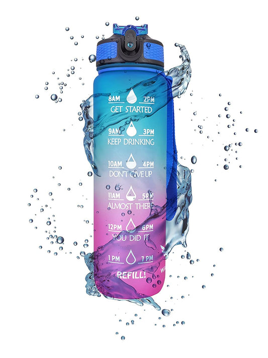 Unbreakable Silicone Water Bottle 1 Litre with Motivational Time Marker, Leakproof Durable BPA Free Non-Toxic Bottle for Office , Gym